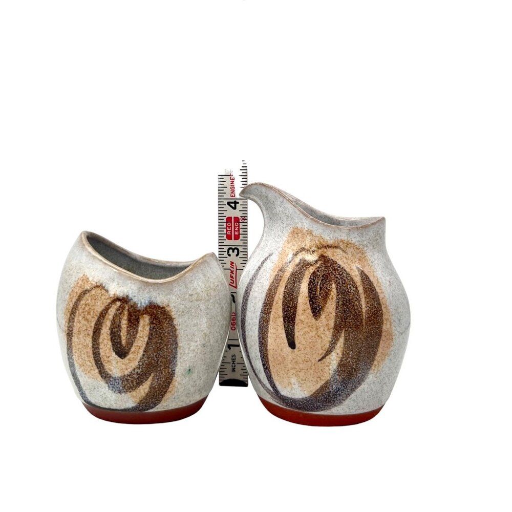 Hand Painted Ceramic Creamer & Sugar Set with Abstract Design MCM Design - Picture 6 of 7